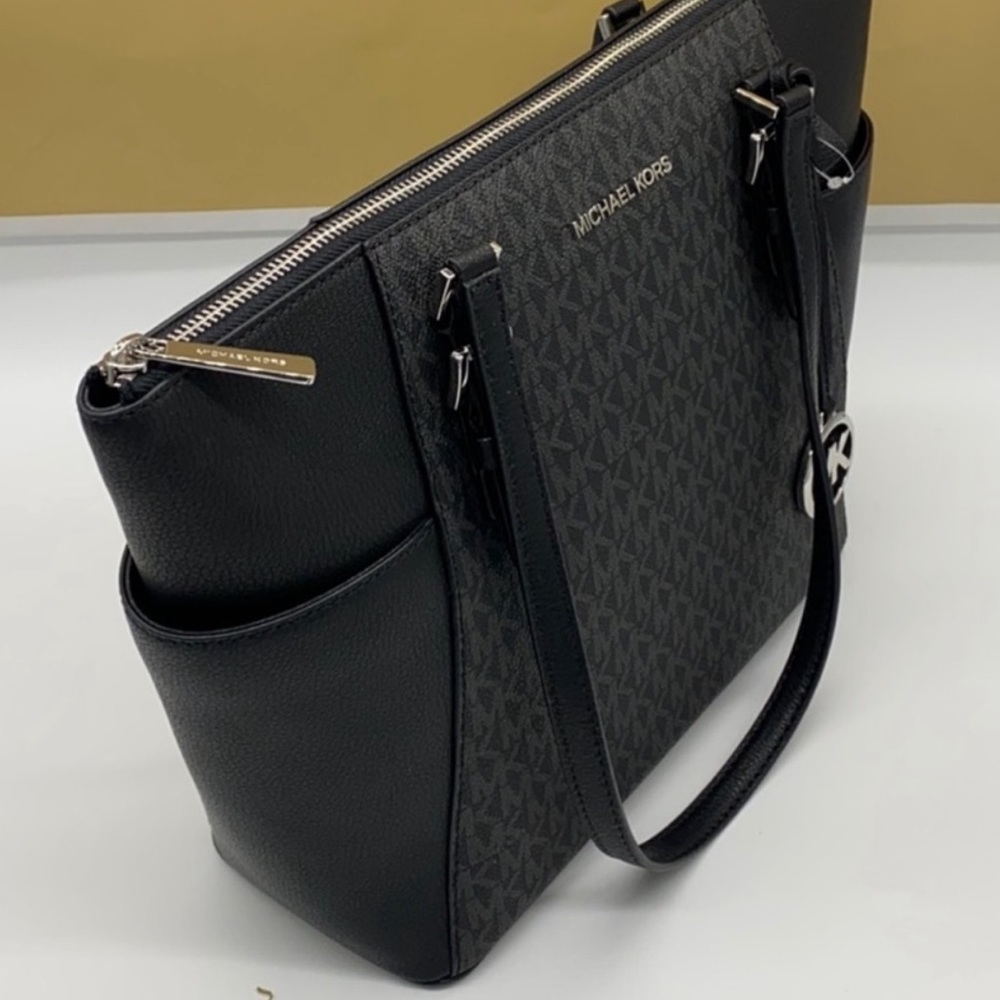 MICHAEL KORS CHARLOTTE LARGE TOP ZIP TOTE BLACK - Picture 6 of 16